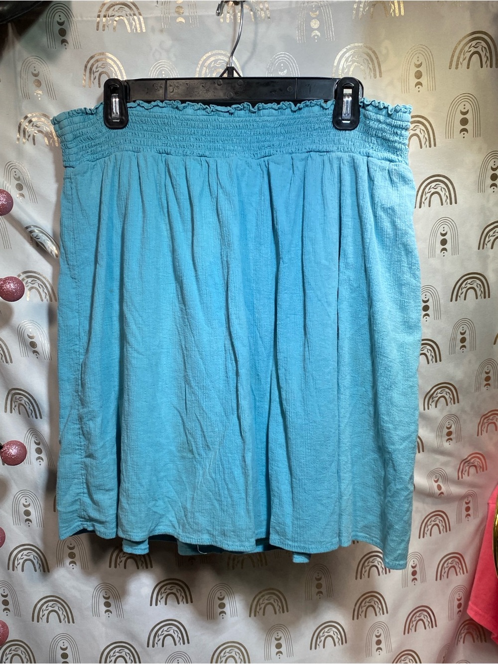 Faded Glory Aqua Blue Smocked Waist Midi Skirt